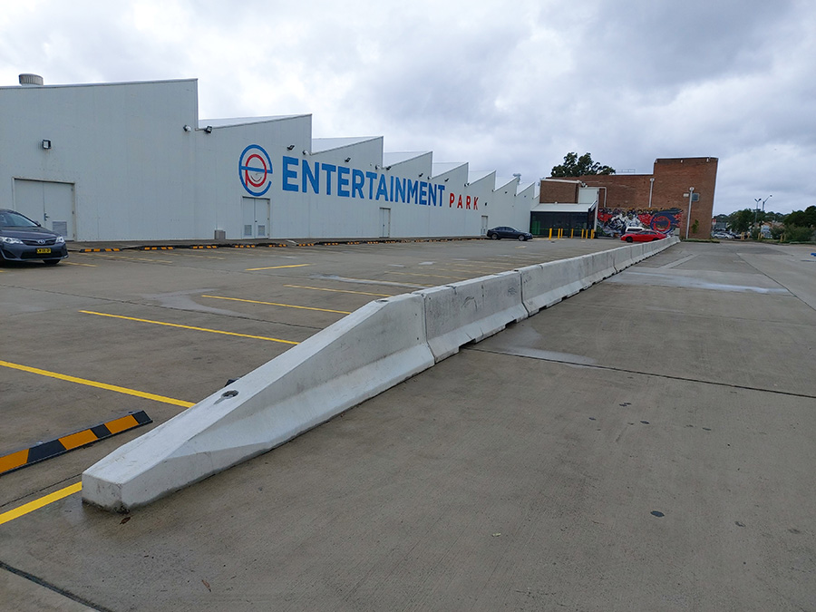Concrete crash barriers for Bankstown Airport carpark