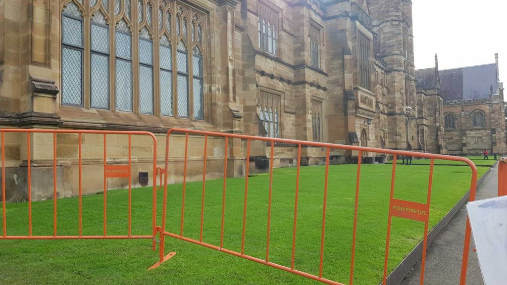 Temporary crowd control barriers spotted at Sydney University